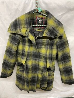 Point Zero Yellow and Black Plaid Pea Coat